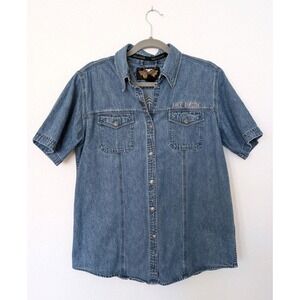 Harley-Davidson Denim Chambray Shirt Women's Large  Embroidered Motorcycle Biker